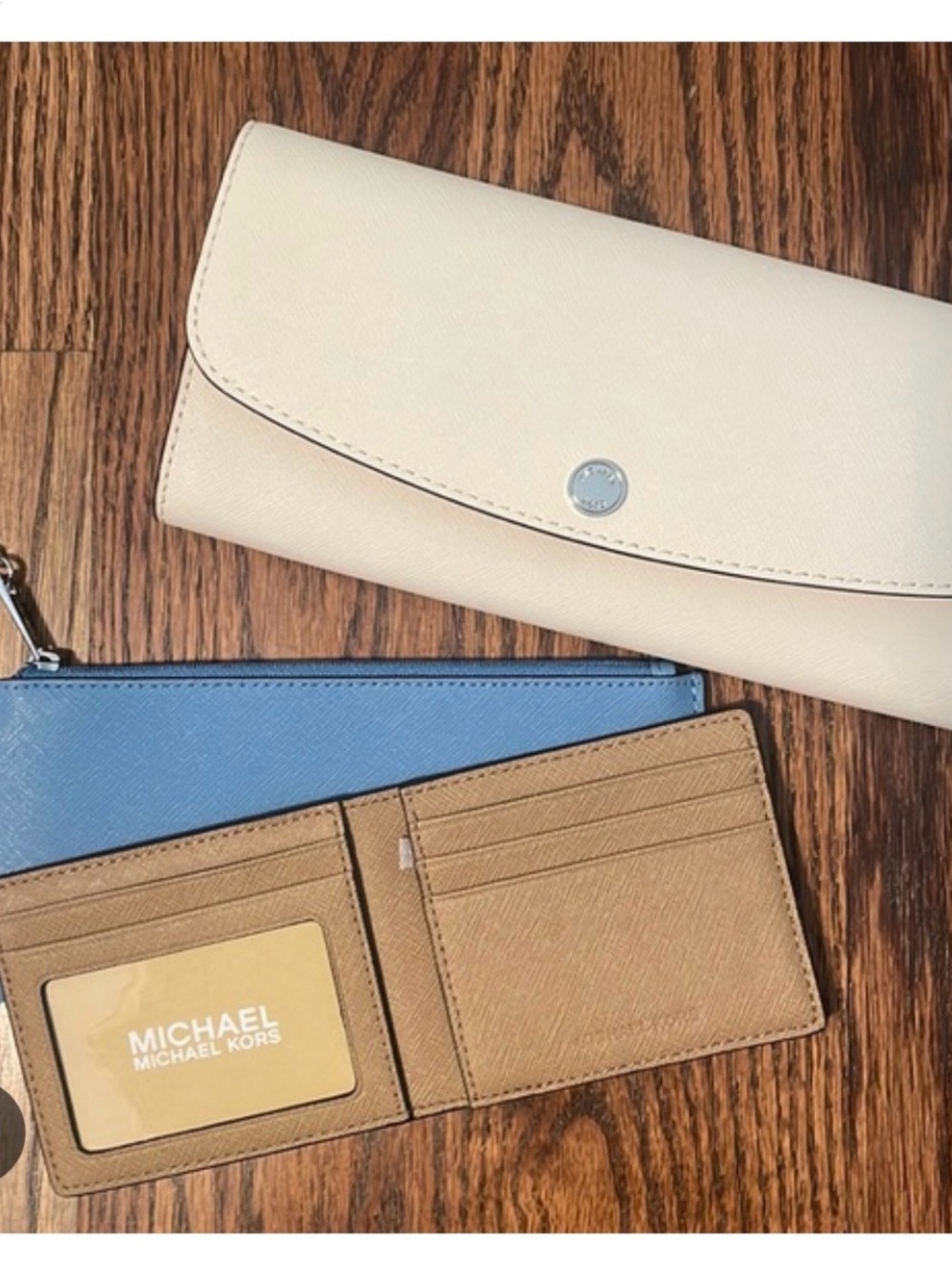 Michael Kors Cream, Blue & Tan 3-Piece Wallet Set